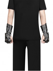 Black Personalized PU Scale Pattern Embossed Studded Punk Style Fashion Wrist Guard