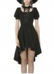 Lace-Up Hanging Neck Short Sleeves Rear Long Hem Black Punk Rock Dress