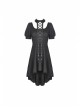 Lace-Up Hanging Neck Short Sleeves Rear Long Hem Black Punk Rock Dress
