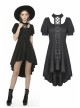 Lace-Up Hanging Neck Short Sleeves Rear Long Hem Black Punk Rock Dress