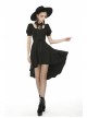 Lace-Up Hanging Neck Short Sleeves Rear Long Hem Black Punk Rock Dress