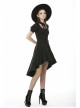 Lace-Up Hanging Neck Short Sleeves Rear Long Hem Black Punk Rock Dress