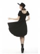 Lace-Up Hanging Neck Short Sleeves Rear Long Hem Black Punk Rock Dress