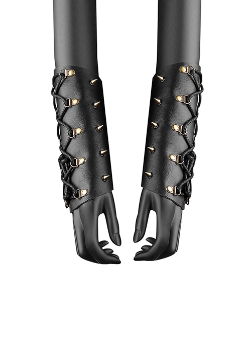 Vintage Medieval Black Alloy Studs Adjustable Lace Up Punk Knight Wrist Guard