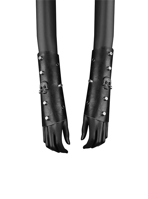 Personalized Black PU Leather Retro Skull Pattern Punk Style Handsome Wrist Guard