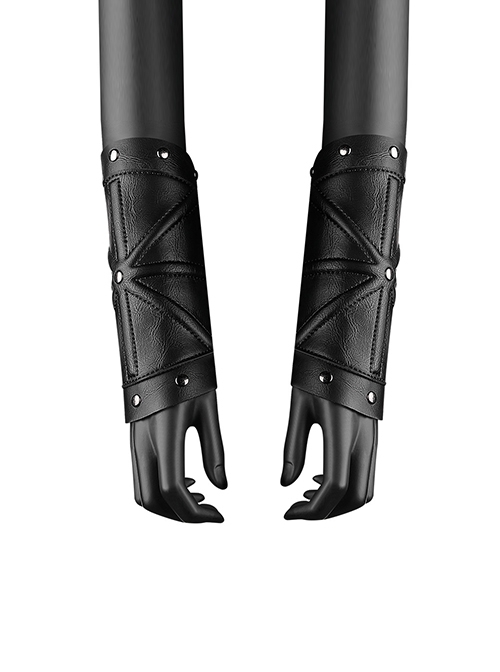Medieval Retro Simple Black PU Leather Adjustable Punk Style Knight Wrist Guard