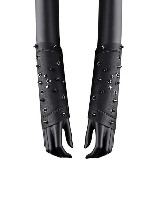 Personalized Retro Black PU Leather Tied Rope Pierced Spike Rivets Punk Style Wristband