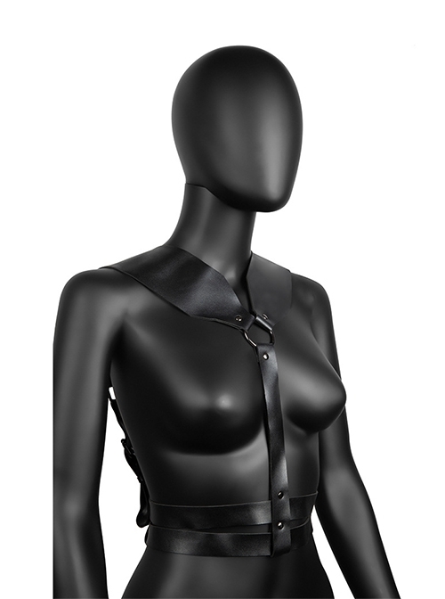 Black Sexy Double Circle Waist Metal Circle Adjustable Punk Style Widening Harness