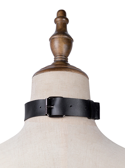 Black PU Leather Link Metal Ring Adjustable Punk Style Collar
