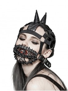 Black Personalized Black Leather Rope Stitching Exaggerated Neutral Punk Style Headdress