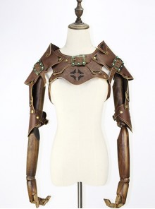 Brown Medieval Retro PU Leather Stitching Gold Adjustable Punk Style Armor Harness