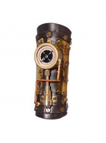 Medieval Brown Vintage Leather Metal Compass With Punk Style Mechanical Armguard