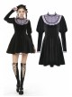 Purple Frilly Doll Collar Button Long Sleeves Black Gothic Dress