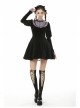 Purple Frilly Doll Collar Button Long Sleeves Black Gothic Dress