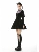 Purple Frilly Doll Collar Button Long Sleeves Black Gothic Dress