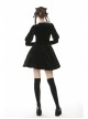 Purple Frilly Doll Collar Button Long Sleeves Black Gothic Dress