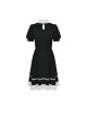 White Inverted Triangle Frilly Collar Chest Lace-Up Short Sleeves Black Gothic Dress