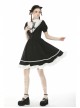 White Inverted Triangle Frilly Collar Chest Lace-Up Short Sleeves Black Gothic Dress