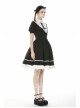 White Inverted Triangle Frilly Collar Chest Lace-Up Short Sleeves Black Gothic Dress