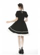 White Inverted Triangle Frilly Collar Chest Lace-Up Short Sleeves Black Gothic Dress