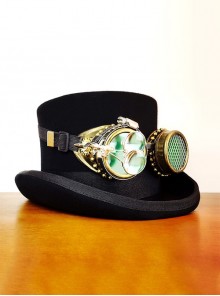 Black Industrial Vintage Statement Goggles With Punk Style Wool Top Hat