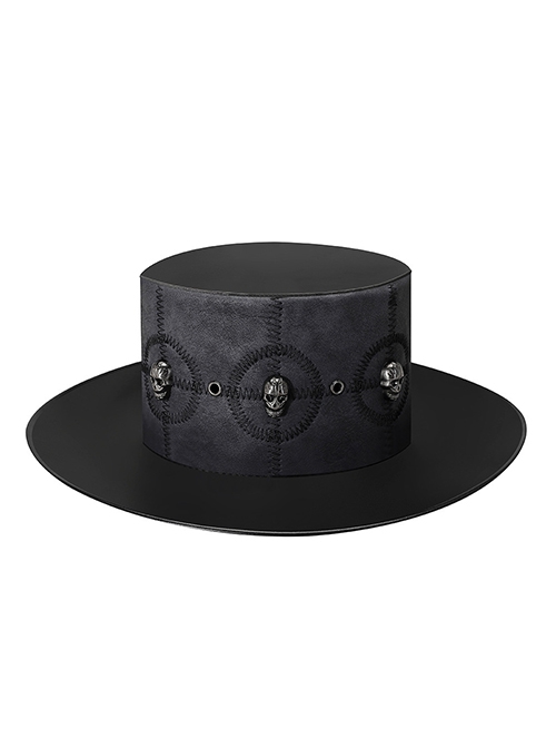 Black Creative Plague Doctor Alloy Skull Decorated Punk Style Unisex Top Hat