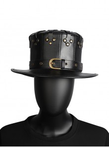 Black Creative PU Leather Metal Stud Alloy Eyelet Punk Style Unisex Hat
