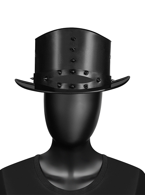 Personalized Black Plain PU Leather Spiked Rivets Gothic Unisex Hat