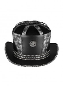 Alloy Eagle Badge Black Casual PU Leather Gothic Braided Top Hat