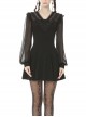 Lace Frilly V-Neck Mesh Long Sleeves Black Gothic Dress