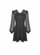 Lace Frilly V-Neck Mesh Long Sleeves Black Gothic Dress
