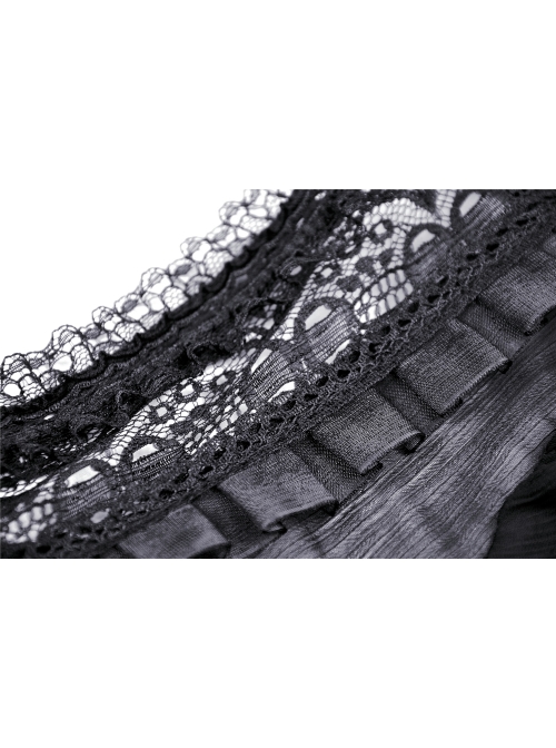 Lace Frilly V-Neck Mesh Long Sleeves Black Gothic Dress