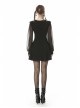 Lace Frilly V-Neck Mesh Long Sleeves Black Gothic Dress