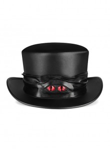 Devil's Eye Black PU Leather Casual Oval Punk Top Hat