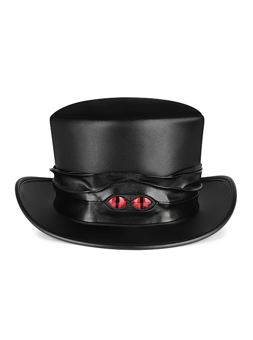 Devil's Eye Black PU Leather Casual Oval Punk Top Hat