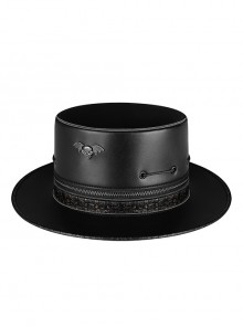 Medieval Retro Black PU Leather Splicing Zipper Alloy Skull Punk Hat