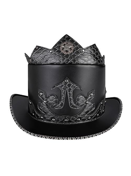 Retro Knight Black PU Leather String Punk Dome Magic Hat
