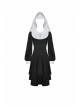 White Frilly Doll Collar Chest Zipper Waist Button Black Gothic Hoodie Dress