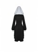White Frilly Doll Collar Chest Zipper Waist Button Black Gothic Hoodie Dress