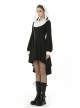 White Frilly Doll Collar Chest Zipper Waist Button Black Gothic Hoodie Dress