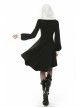White Frilly Doll Collar Chest Zipper Waist Button Black Gothic Hoodie Dress