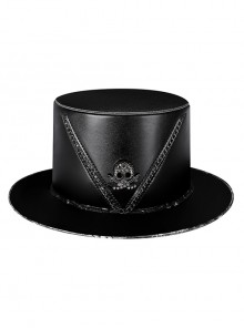 Black PU Leather Plague Doctor V-Chain Metal Skull Punk Bowler Hat