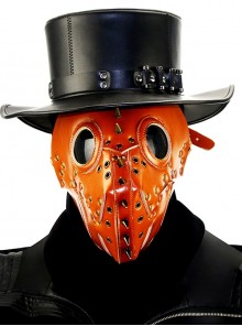 Plague Doctor Brown Perforated PU Leather Metal Spike Rivets Punk Style Personality Mask