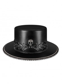 Black Skull Rope PU Leather Dome Bound Punk Top Hat