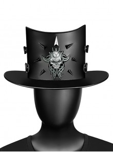Plague Doctor Black PU Leather Skull Embroidered Metal Leather Strap Decorated Punk Style Unisex Top Hat
