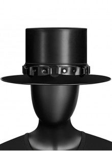 Black Plague Doctor PU Leather High Tube Rivet Metal Ring Decoration Punk Style Neutral Top Hat