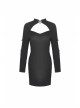 Cheongsam Collar Chest Hollow Cheongsam Buckle Long Sleeves Black Bodycon Punk Dress