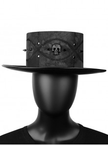 Plague Doctor Black Symmetrical PU Printed Metal Skull Rivets Punk Style Unisex Hat