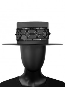 Plague Doctor Black PU Leather Metal Ring Rivet Decoration Punk Style Top Hat