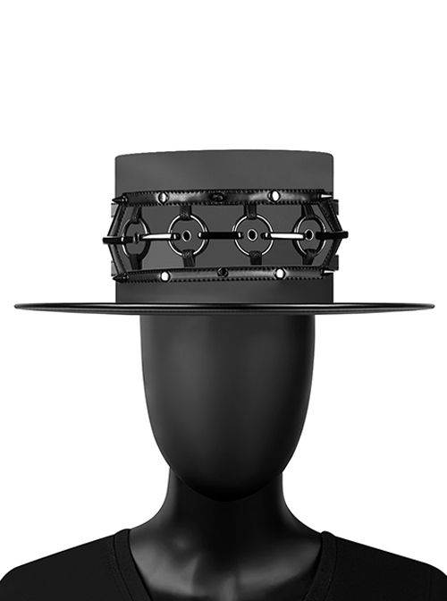 Plague Doctor Black PU Leather Metal Ring Rivet Decoration Punk Style Top Hat